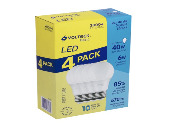 PACK 4 FOCOS LED 6W (40W) A19, 6500K FRÍA, 570 LM, BASIC 28004 - Image 2