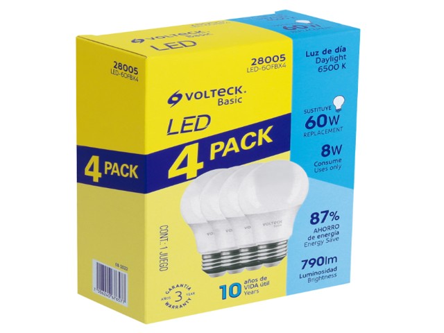 PACK 4 FOCOS LED 8W (60W) A19, 6500K FRÍA, 790 LM, BASIC 28005 - Image 2