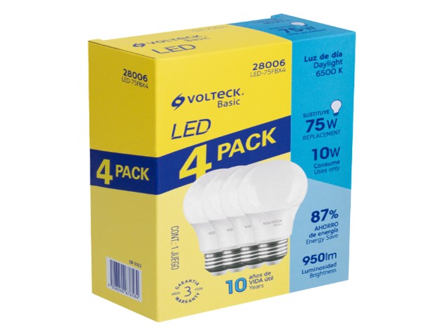 PACK 4 FOCOS LED 10W (75W) A19, 6500K FRÍA, 950 LM, BASIC 28006 - Image 2