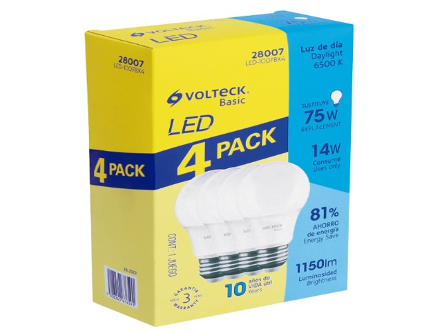 PACK 4 FOCOS LED 14W (75W) A19, 6500K FRÍA, 1150 LM, BASIC 28007 - Image 2