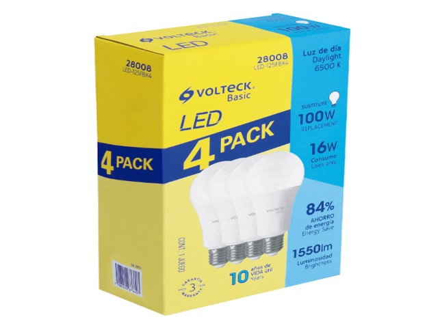 PACK 4 FOCOS LED 16W (100W) A22, 6500K FRÍA, 1550 LM, BASIC 28008 - Image 2