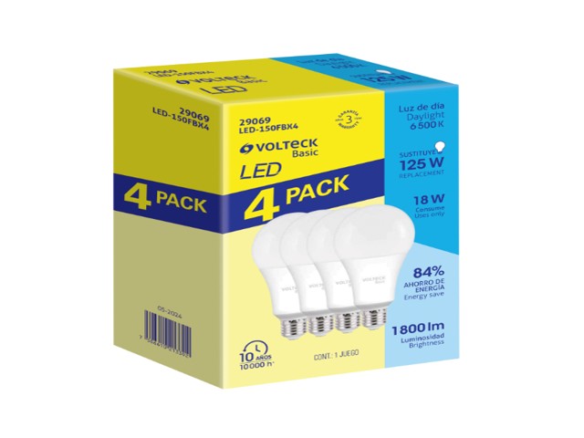 PACK 4 FOCOS LED 18W (125W) A25, 6500K FRÍA, 1800 LM, BASIC 29069 - Image 2