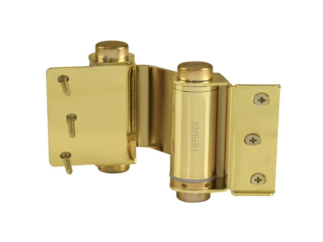 BISAGRA DE DOBLE ACCIÓN 3′, ACERO, LATÓN BRILLANTE, HERMEX  43182