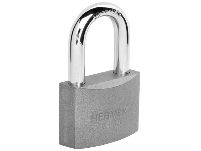 CANDADO DE HIERRO 38 MM, GANCHO LARGO EN BLÍSTER, HERMEX 43326