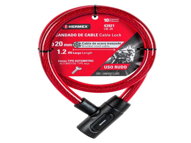 CANDADO DE CABLE CON LLAVE, 20 MM X 1.20 M, HERMEX 43921 - Image 2