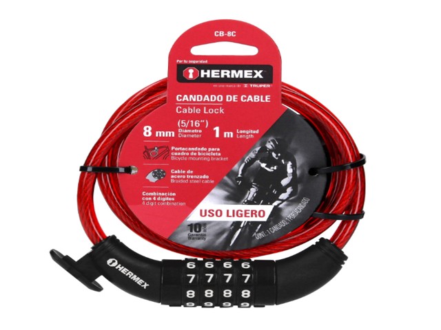 CANDADO DE CABLE CON COMBINACIÓN, 8 MM X 1.0 M, HERMEX 43924 - Image 2