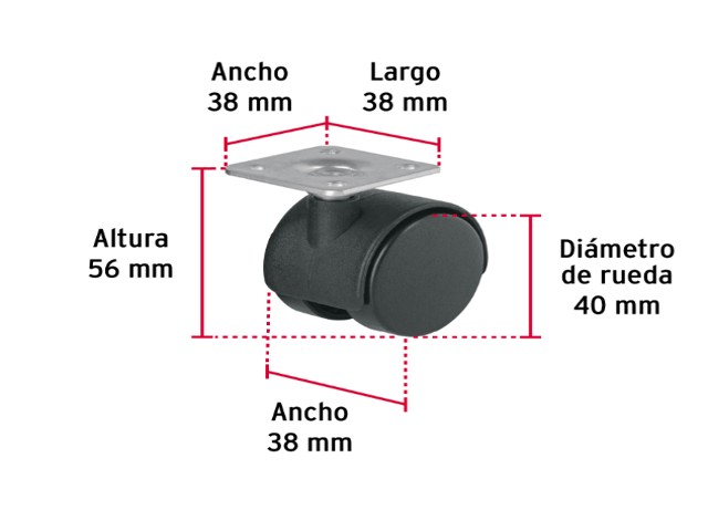RODAJA TIPO YOYO DE 40 MM CON PLACA, SIN FRENO, FIERO 44384 - Image 2