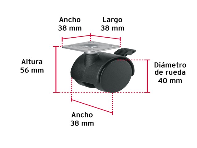 RODAJA TIPO YOYO DE 40 MM CON PLACA, CON FRENO, FIERO 44388 - Image 2