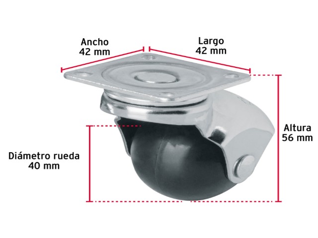 RODAJA ESFÉRICA, 40 MM CON PLACA GIRATORIA, FIERO 44390 - Image 2