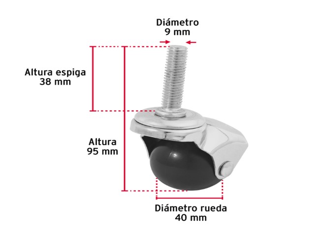RODAJA ESFÉRICA, 40 MM CON ESPIGA, FIERO 44395 - Image 2