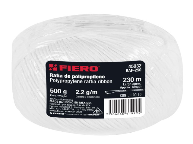ROLLO DE RAFIA DE 230 M COLOR BLANCO CALIBRE 2.2 G/M, FIERO    45032