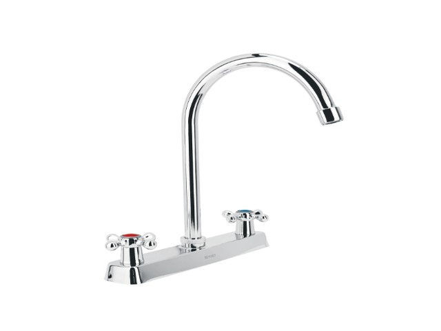 MEZCLADORA 8′ FREGADERO CROMO, CUELLO CURVO, CRUCETA, BASIC   45620
