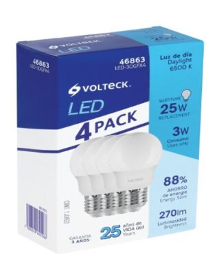 PACK 4 FOCOS LED 3W (25W) G45, 6500K BLANCA FRÍA, 270 LM    46863