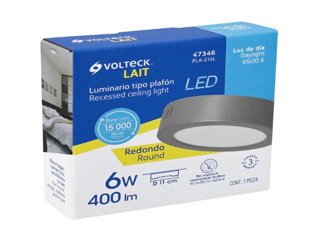 LUMINARIO LED PLAFÓN 6W 6500K, REDONDO, GRIS, VOLTECK 47346 - Image 3