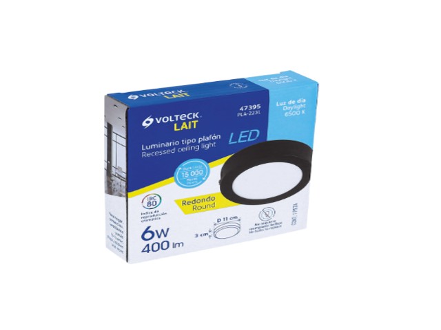 LUMINARIO LED PLAFÓN 6W 6500K, REDONDO, NEGRO, VOLTECK 47395 - Image 3