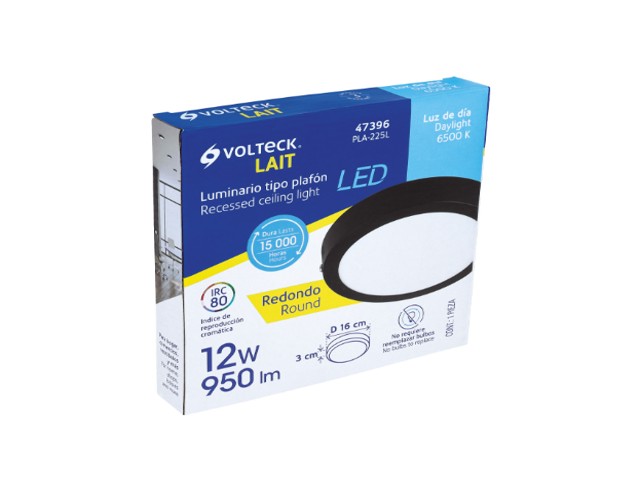 LUMINARIO LED PLAFÓN 12W 6500K, REDONDO, NEGRO, VOLTECK 47396 - Image 3