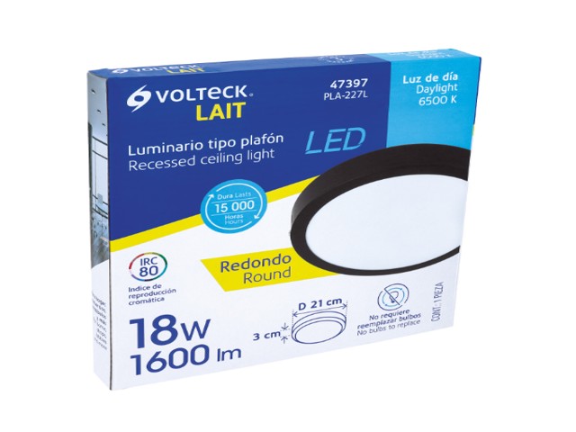 LUMINARIO LED PLAFÓN 18W 6500K, REDONDO, NEGRO, VOLTECK 47397 - Image 3