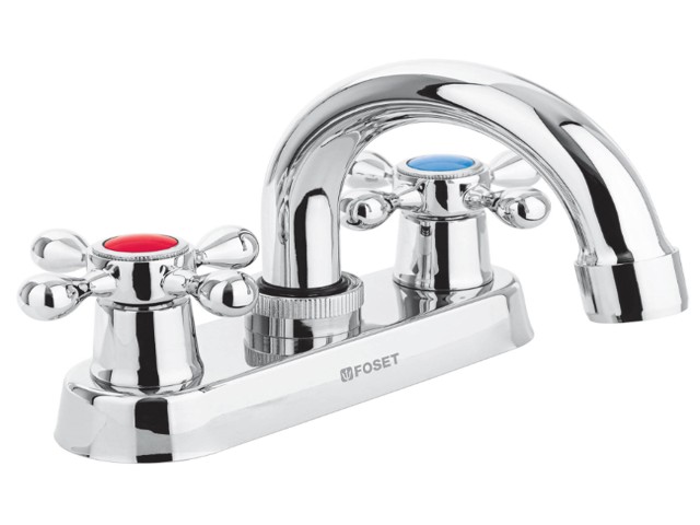 MEZCLADORA 4′ PARA LAVABO, CUELLO CURVO, MANERALES CRUCETA   47681