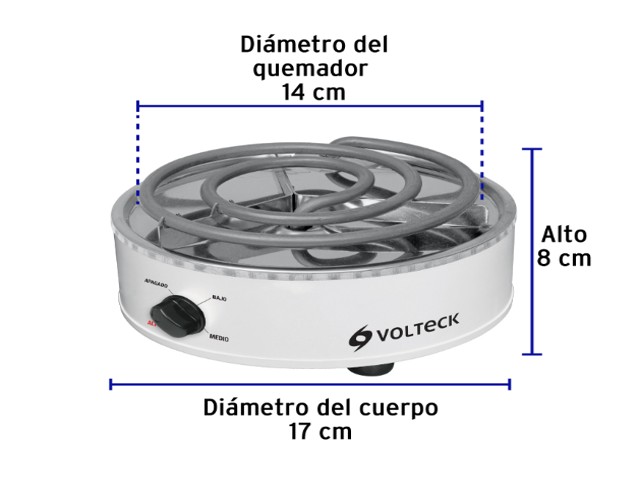 PARRILLA ELÉCTRICA RED. 1 QUEMADOR ESPIRAL, BLANCA, VOLTECK 48125 - Image 2