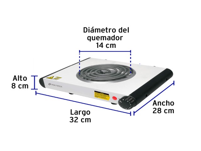 PARRILLA ELÉCTRICA 1 QUEMADOR EN ESPIRAL, BLANCA, VOLTECK 48126 - Image 2