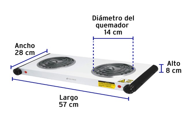 PARRILLA ELÉCTRICA 2 QUEMADORES EN ESPIRAL, BLANCA, VOLTECK 48127 - Image 2
