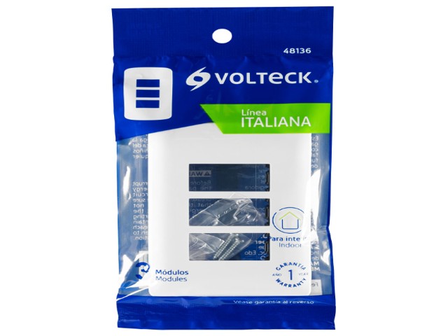 PLACA DE 3 MÓDULOS, BLANCA, LÍNEA ITALIANA, VOLTECK 48136 - Image 2