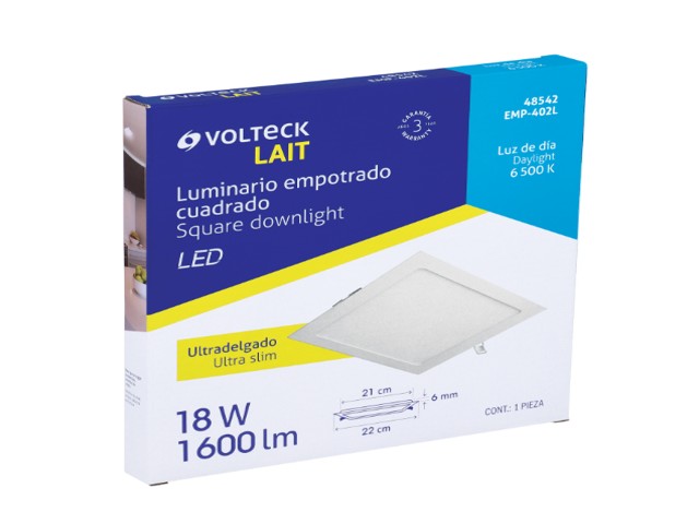LUMINARIO LED PLAFÓN 18W 6500K ULTRADELGADO CUADRADO VOLTECK 48542 - Image 3
