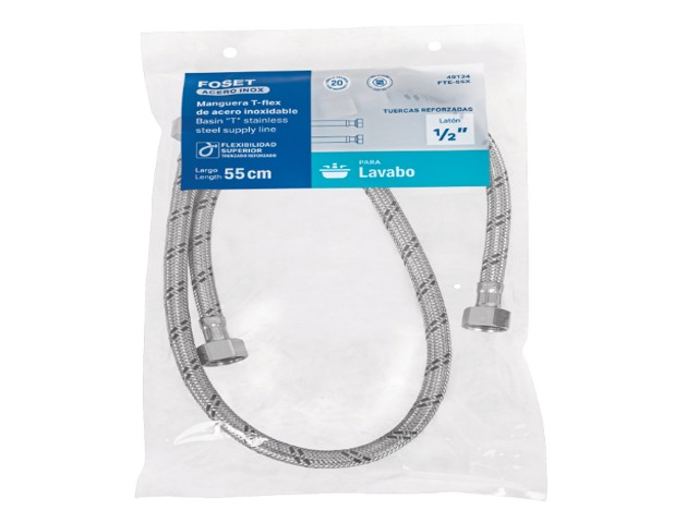 MANGUERA 'T' LAVABO/FREGADERO,ACERO INOX,1/2'X1/2'X1/2',55CM 49124 - Image 2