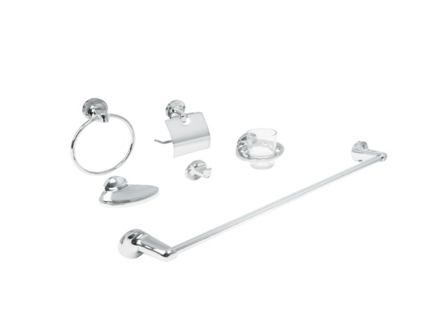 JUEGO DE 6 ACCESORIOS PARA BAÑO REDONDOS, CROMO, FOSET AQUA  49395
