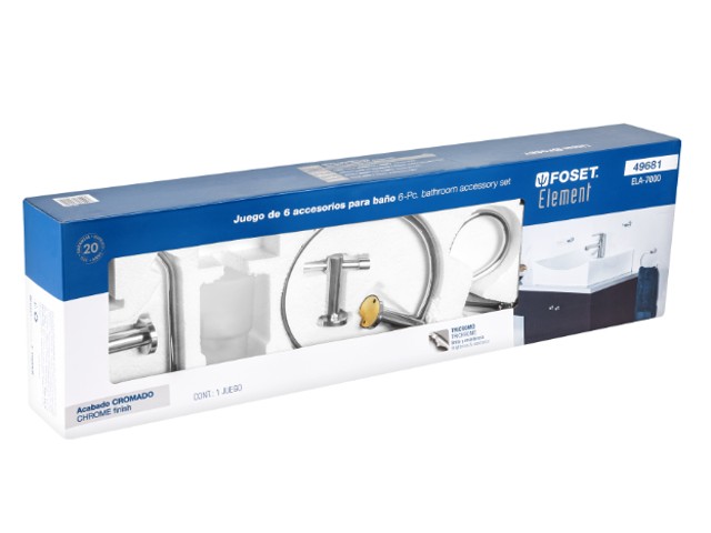 JUEGO DE 6 ACCESORIOS PARA BAÑO ACABADO CROMO, FOSET ELEMENT 49681 - Image 2