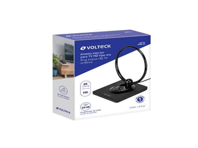 ANTENA INTERIOR PARA TV HD, TIPO ARO, 30 DB, VOLTECK 49774 - Image 2