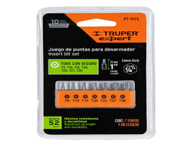 JUEGO DE 7 PUNTAS TORX COMBINADAS C/SEGURO LARGO 1', EXPERT 17797 - Image 2