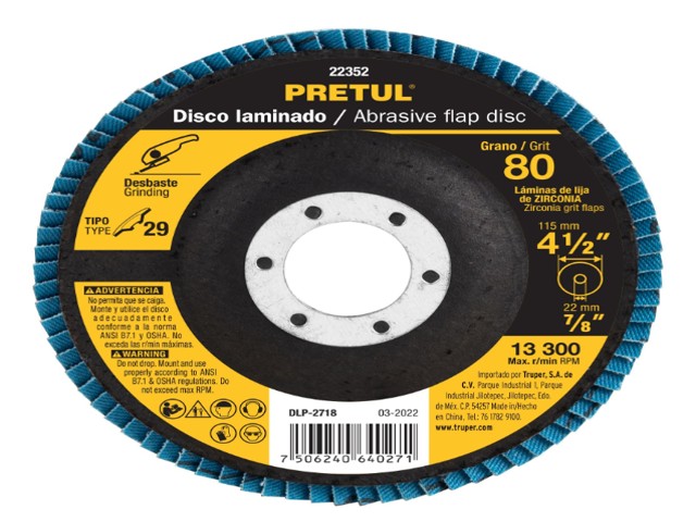 DISCO LAMINADO 4-1/2′, GRANO 80 CENTRO 7/8′, FIBRA, PRETUL    22352