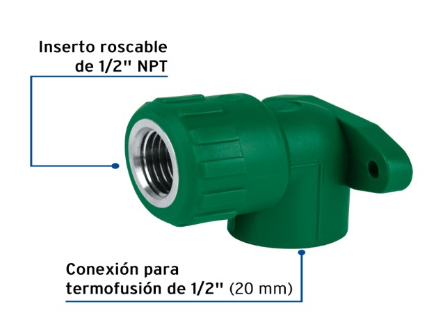 CODO OREJA 90° PPR, 1/2', HEMBRA CON INSERTO METÁLICO, FOSET 46036 - Image 2
