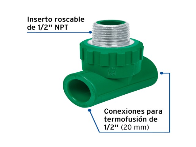 TEE MACHO DE PPR 1/2' CON INSERTO METÁLICO, FOSET 49838 - Image 2