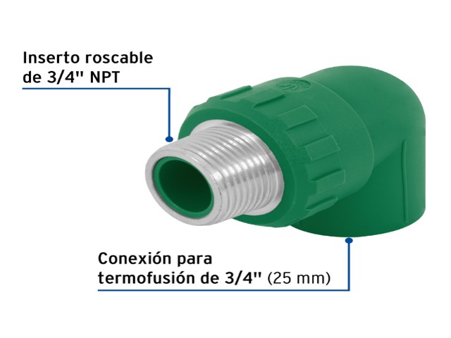 CODO 90° PPR, 3/4', ROSCA MACHO CON INSERTO METÁLICO, FOSET 49856 - Image 2