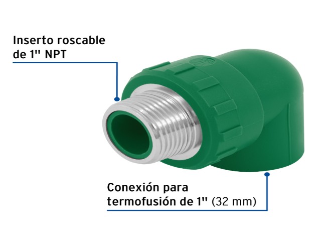 CODO 90° PPR, 1', ROSCA MACHO CON INSERTO METÁLICO, FOSET 49857 - Image 2
