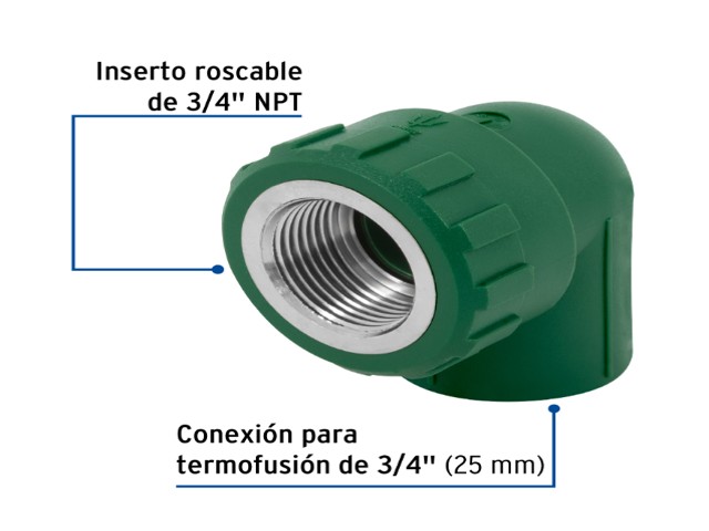 CODO 90° PPR, 3/4', ROSCA HEMBRA CON INSERTO METÁLICO, FOSET 49862 - Image 2