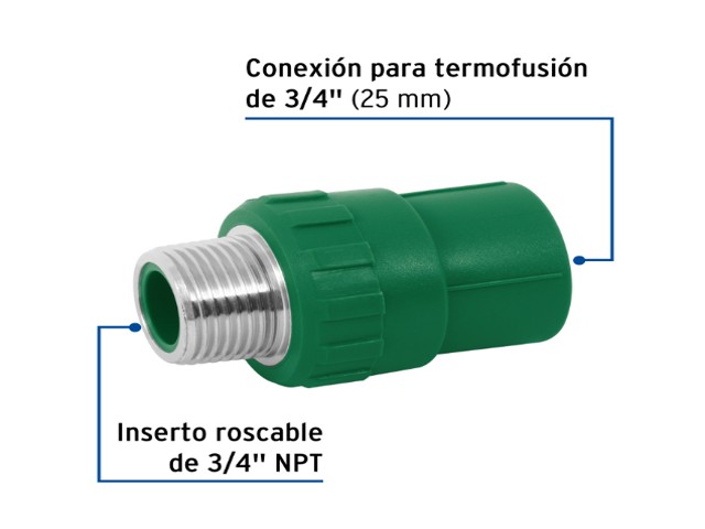 ADAPTADOR PPR 3/4' MACHO CON INSERTO METÁLICO, FOSET 49880 - Image 2
