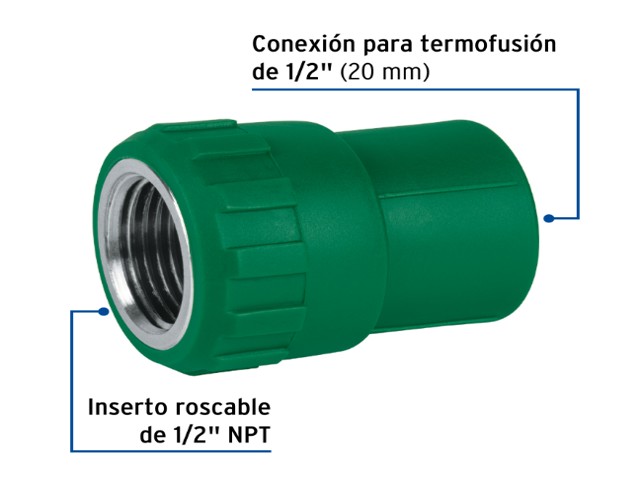 ADAPTADOR PPR 1/2' HEMBRA CON INSERTO METÁLICO, FOSET 49885 - Image 2