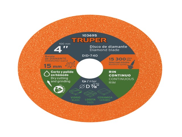DISCO DE DIAMANTE 4′, CORTE DE VIDRIO, TRUPER    103695