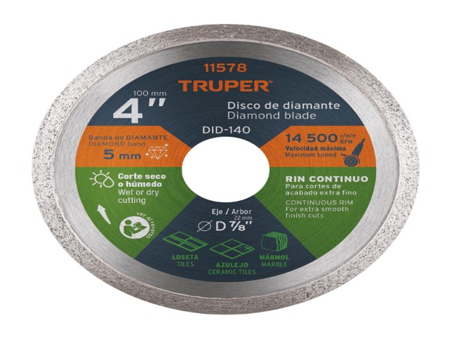 DISCO DE DIAMANTE DE 4′ X 1.6 MM, RIN CONTINUO, TRUPER    11578