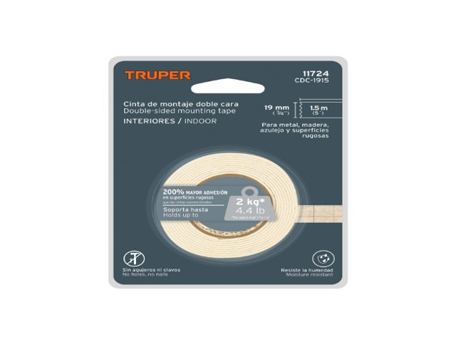 CINTA DOBLE CARA DE 19 MM X 1.5 M, TRUPER 11724 - Image 2